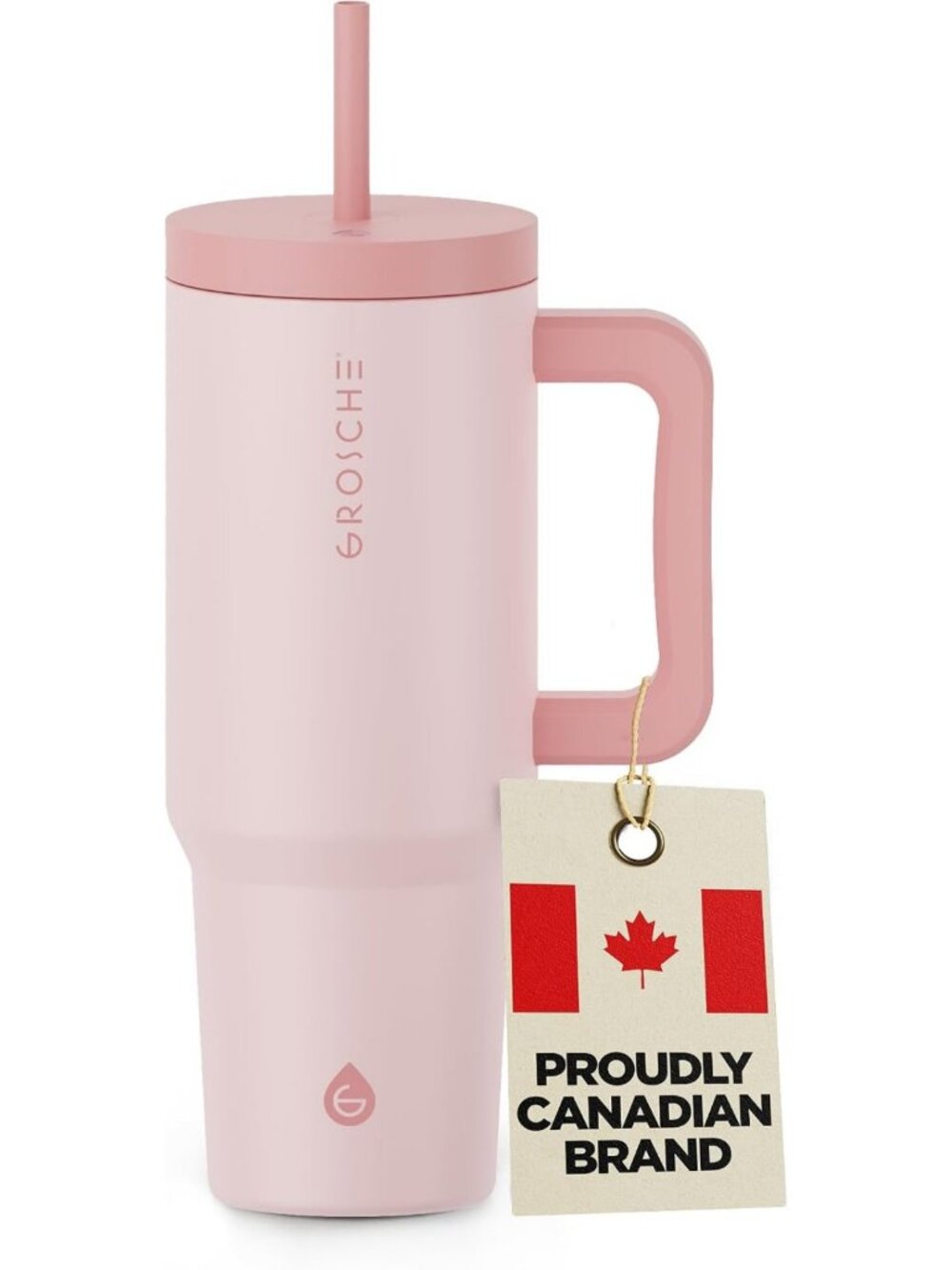 Insulated Pink Tumbler with Handle & Straw - 40 oz Travel Mug for Hot & Cold